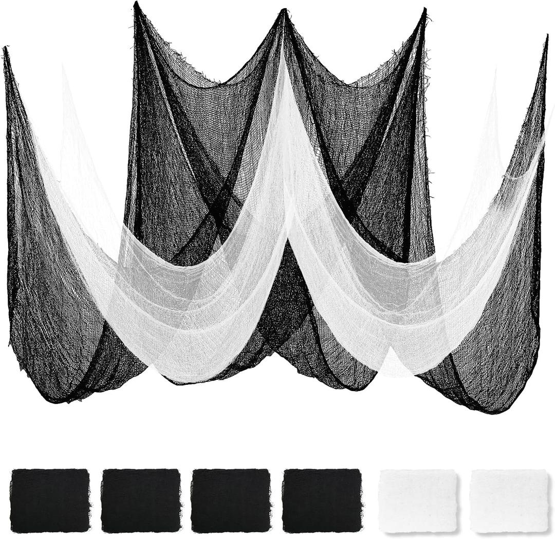 Land Guard 6Pcs Halloween Gauze Cloth, Creepy Cloth, 3072 Inch Creepy Fabric Halloween for Haunted House Supplies, Party Outdoor, Indoor (4 Black+2 White)