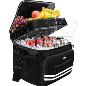 Lunch Box for Women & Men 26L, 36 Cans Large Insulated Cooler Lunch Bag, Leakproof Double Deck, Expandable Big Lunch Box with Adjustable Strap for Work, Beach, Picnic, Travel (Black)