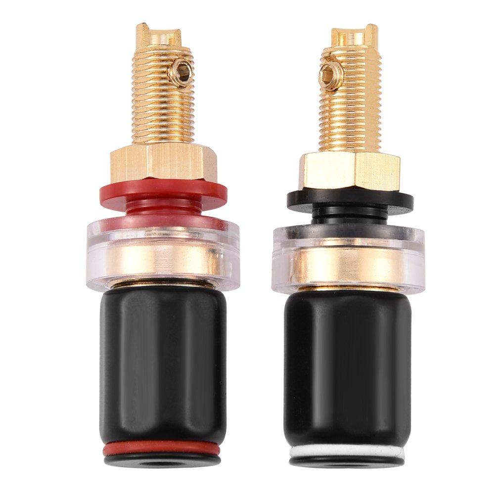 Welding Copper Terminal, 2 Pcs Copper Binding Post Terminal Black and Red 4mm Banana Plug Binding Post for Speaker