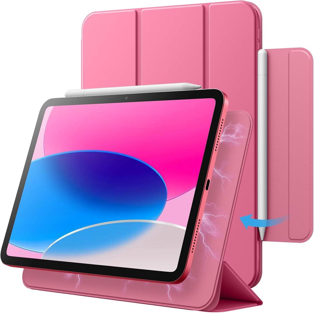JETech Magnetic Case for iPad (A16) 11th/10th Generation (2025/2022), Magnetic Attachment, Slim Tablet Cover with Auto Wake/Sleep (Pink)