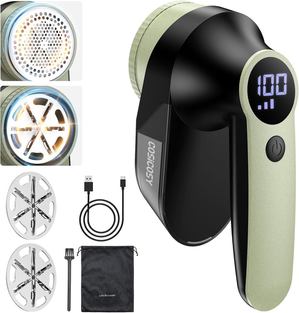 Fabric Shaver, Lint Remover Debobbler Rechargeable Clothes Shaver LED Digital Display Bobble Remover for Clothes with Large Container Adjustable 3 Speed Lint Shaver (3 Blades Included)