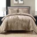 Fredsure Crinkle Velvet Comforter Set, 3 Pieces Khaki King, Crinkle Velvet Face and Brushed Microfiber Reverse