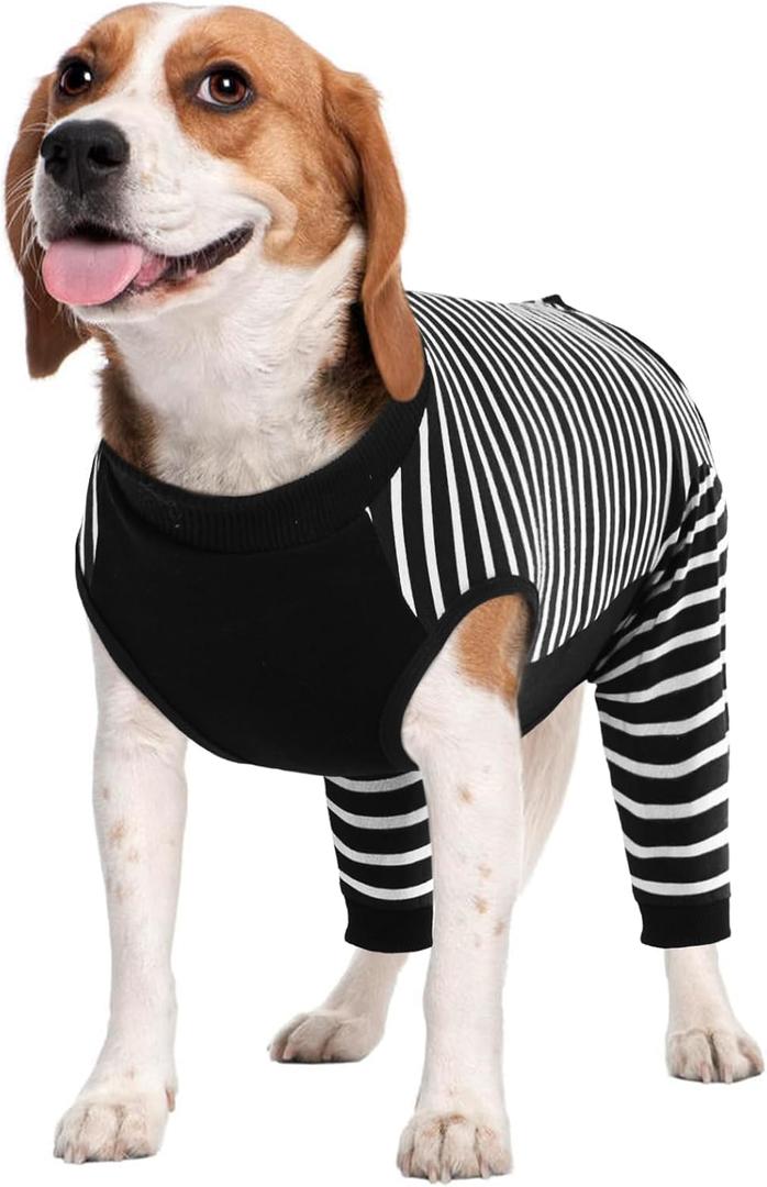Kuoser Dog Recovery Suit, Anti Licking Dogs Rear Leg Sleeve, Abdominal Dog Surgical Suit with Dog Pants Cover Protect Wounds, Dogs Elbow Protector Soft Pet Surgery Onesie Cone Alternative, Black Large
