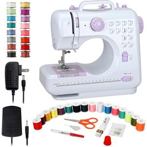 Qoosea Mini Sewing Machine for Beginners, Portable with 12 Stitches & Dual Speed, Foot Pedal and Sew Accessories Kit for Home Quick Repairs and DIY Crafts