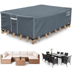 Gasadar Patio Table Cover, Waterproof Outdoor Furniture Cover Rectangular for Patio Table Set, 600D Heavy Duty, 74" L x 47" W x 28" H, Grey