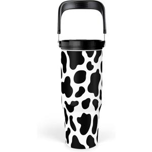 SANDJEST Cow Print Tumbler with Handle, 30oz Flip Straw Stainless Steel Tumblers Coffee Travel Cup, Cowgirl Tumbler Gifts for Women Girls for Birthday Christmas Mothers Day
