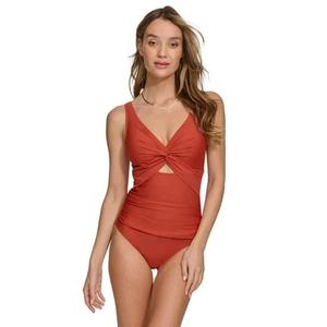 DKNY Women's Twist Front Keyhole One Piece Swimsuit, M