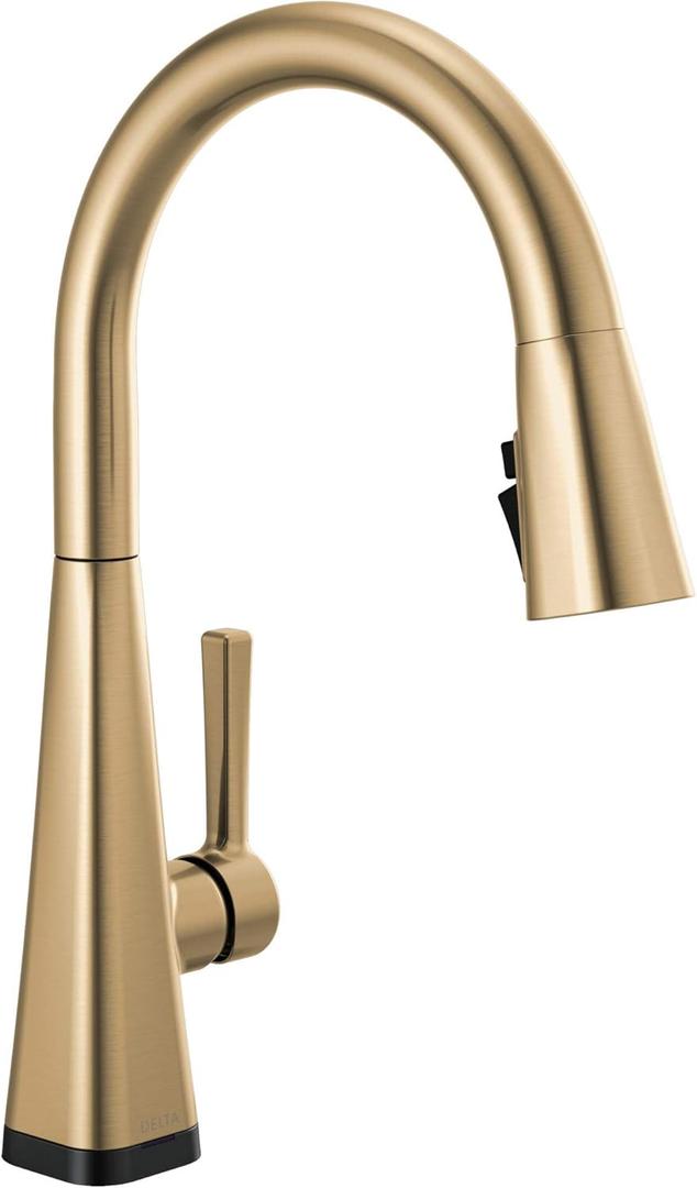 Delta Lenta Brushed Gold Touch Kitchen Faucet with Pull Down Sprayer, Modern Single Hole Touch On Kitchen Sink Faucet, Single Handle, Champagne Bronze 19802TZ-CZ-DST