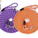 (2 Pack) Long Dog Leash for Dog Training 15FT/30FT/50FT, Dog Rope Leashes with Reflective Thread for Large Medium Small Dogs, Dog Tie-Out Cable Lead for Hunting, Camping&Backyard (2Pack Orange&Purple)