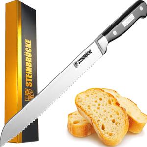 Giovent Serrated Bread knife 10 inch - Ultra sharp Bread Slicing Knife Forged from German Stainless Steel 5Cr15Mov, HRC58, Full Tang kitchen bread knife for Homemade, Crusty&Soft Bread
