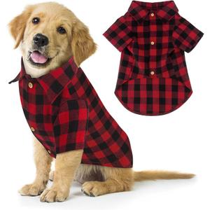 Plaid Dog Shirt Red Buffalo Dog Outfit Soft Casual Pet Clothes for Small Medium Large Dogs Puppy Cats Halloween Thanksgiving Christmas Costumes(L)