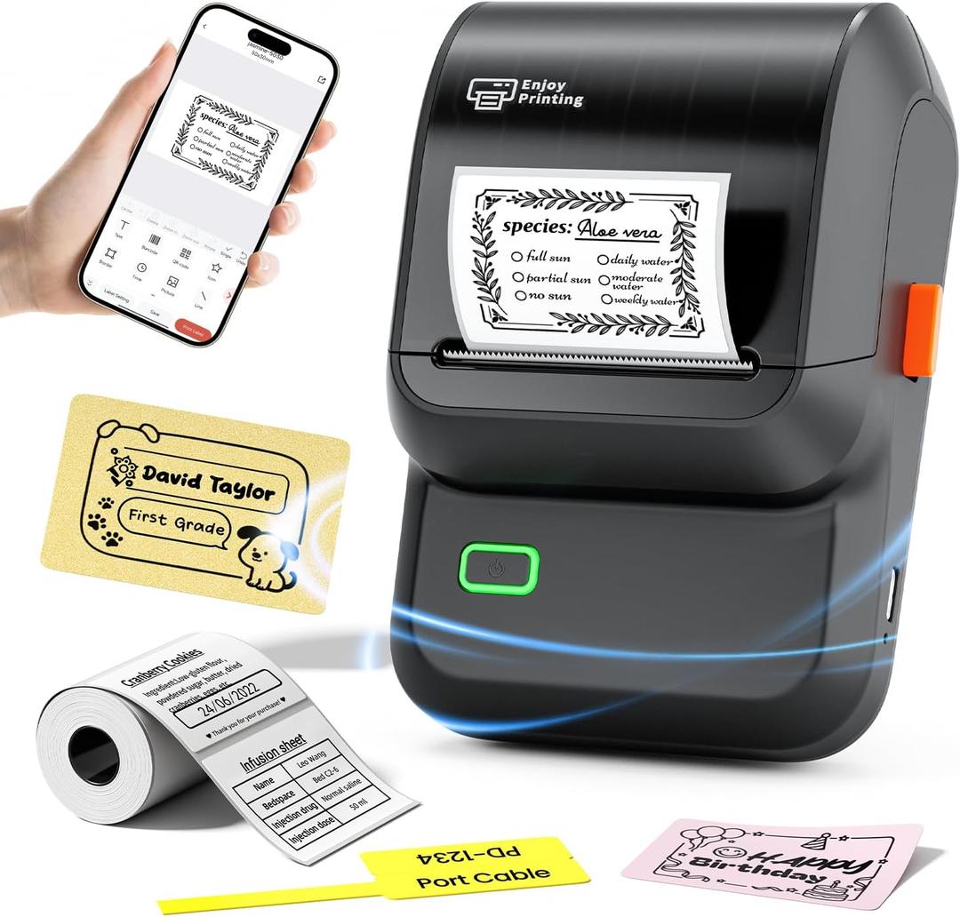 Ponek Label Maker Machine with Tape, M100 Address Barcode Label Printer, Versatile App 4000 Icons and 300 Fonts, Industrial Label Makers for Small Business, Office, Home, School, Safety Label Makers (Black)