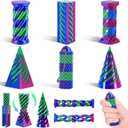Spiral Cone Fidget Toy & Little Ouchies, 3D Printed Fidget Toys for Stress Relief Focus Tool, Impossible Cone Pyramid Passthrough Fidget Toy for Kids and Adults (Rose red Blue+Blue Green)