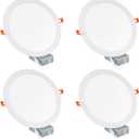 11 Inch Recessde Lighting for Ceiling with Junction Box,6000K 2185LM,24W Ultra-Thin Canless Wafer Downlight,for high Ceiling 4 Packs,No Dimmable