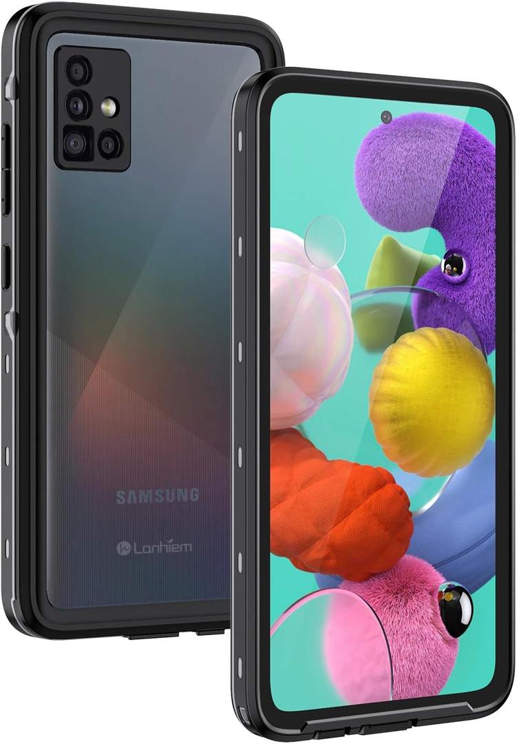 Lanhiem for Samsung Galaxy A51 Case, IP68 Waterproof Dustproof with Built-in Screen Protector, Heavy Duty Full Body Protective Phone Case for Galaxy A51 4G, Black