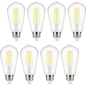 Brightever E26 LED Edison Bulbs 60 Watt Equivalent, 6W ST58 Super Bright 4000K Neutral Daylight White Vintage Bulbs, Clear Glass Antique Style 700Lumens LED Filament Lightbulbs, Non-dimmable, 8 Packs