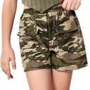 GORGLITTER Girl's Summer Outfits 3 Piece Ribbed Knit Tank Top Short Sleeve Crop T Shirt Camo Shorts Sets Size 8-12 Black and Green 11Y