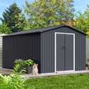 GarveeLife 8x15 ft Outdoor Storage Shed, Steel Utility Tool Shed with Sloped Roof & Lockable Door, Backyard Garden Patio Lawn Outdoor Shed for Organising Tools and Equipment in Yard, Garden, Grey (Gray)