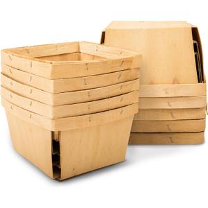One Quart Wooden Gift Baskets (10 Pack); for Picking Fruit or Arts, Crafts and Decor; 5.75 Square Vented Wood Boxes