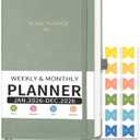 2026 Planner, Appointment Book, Hourly, Daily, Weekly and Monthly, Jan 2026 - Dec 2026, Medium Size (5.7" x 8.3"), 2026 Calendar, Leather Hardcover, 12 Self-Adhesive Monthly Tabs (Light Green)