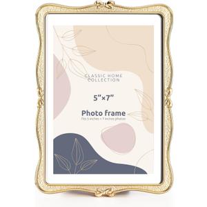 Mulumu Metal Bow Picture Frame 5x7 Photo Frames with High Definition Glass Front Gift Ideas Tabletop Home Decorative, Gold