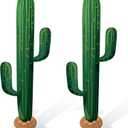 2 Pcs 3.3 Feet Large Boho Cactus Yard Stakes Signs Western Cowboy Party Jointed Cactus Sign Tropical Cacti Bohemian Green Botanical Decorations for Classroom Bedroom(Cartoon Style)
