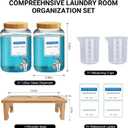 Laundry Detergent Dispenser,with Bamboo Stand 2 Sets 1 Gallon Glass Liquid Laundry Detergent Dispenser,for Bleach, Fabric Softener,Laundry Soap Dispenser,for Laundry Room Organization and Storage