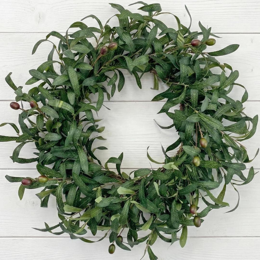 24 Inch Olive Wreath for Front Door - Spring Summer Artificial Greenery Wreath with Lifelike Olive Fruits - Year Round Farmhouse Decor for Wall Window Indoor Outdoor