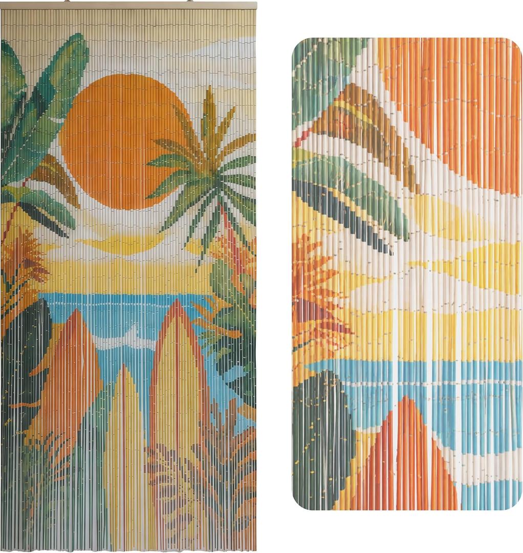 VIETBUD DECOR Summer Vibe Beaded Bamboo Curtain for Doorway 35.4" x 78.7"