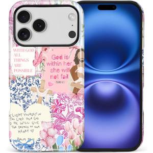Case for iPhone 17 Pro, Hybrid 2-Layer Case, Military-Grade Protection Durable Shockproof Anti-Scratch Phone Case, Pink Blue Jesus Collage
