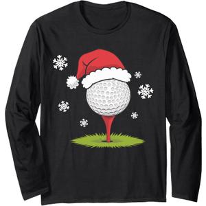 Christmas Golf Ball Santa Hat Golfing Xmas Lights Long Sleeve T-Shirt, XL