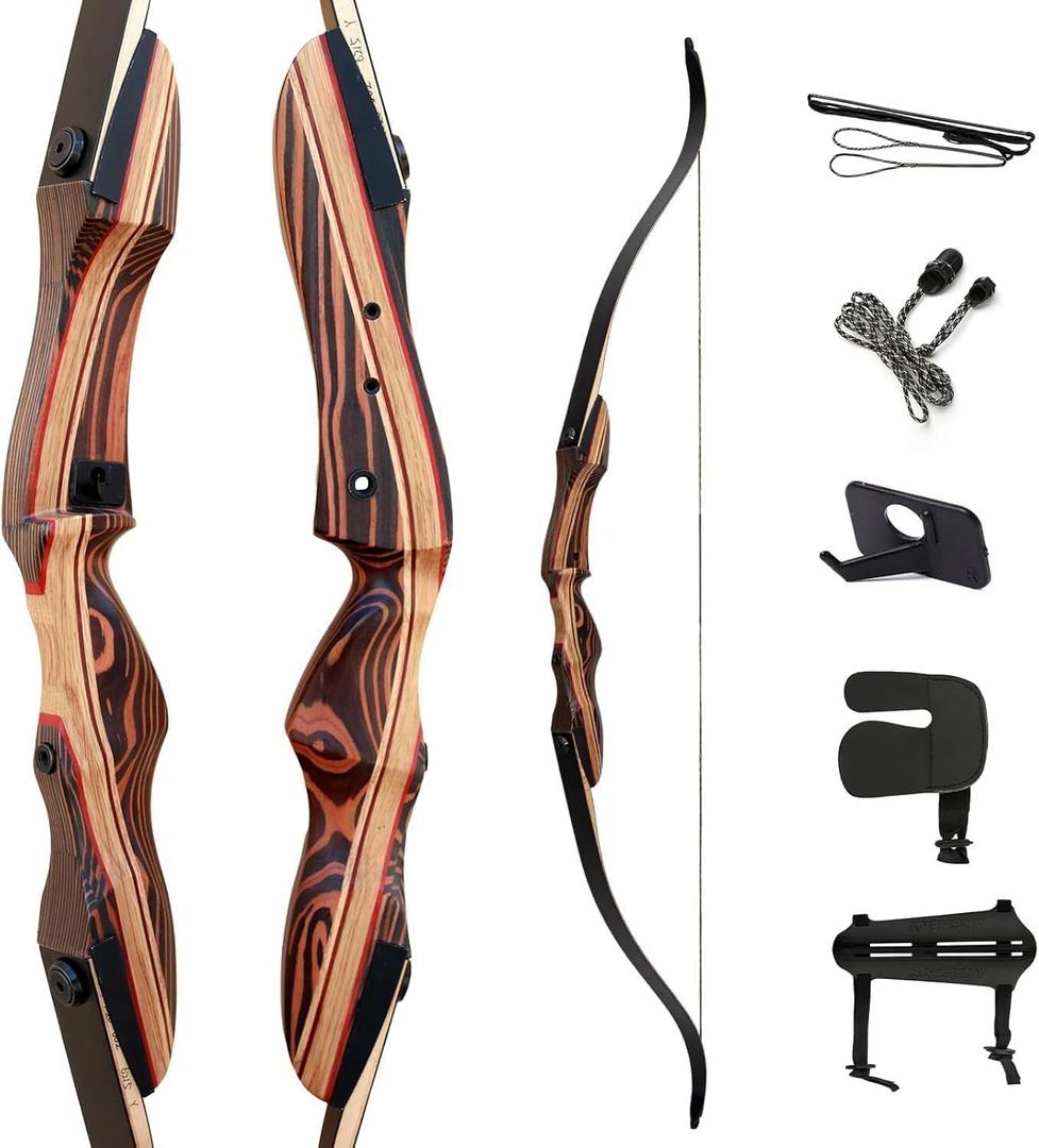 Deerseeker Archery 62" Takedown Recurve Bow Set with Right Hand & Left-Handed Riser Laminated Limbs 20-60 lbs for Adults & Youth, Archery Practice & Bow Hunting