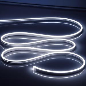 12V White Neon LED Strip Lights - 16.4FT Bendable Waterproof Cuttable, Flex Silicone Neon Rope Lights for Kitchen, Bedroom, Indoor Outdoor DecorationNo Adapter