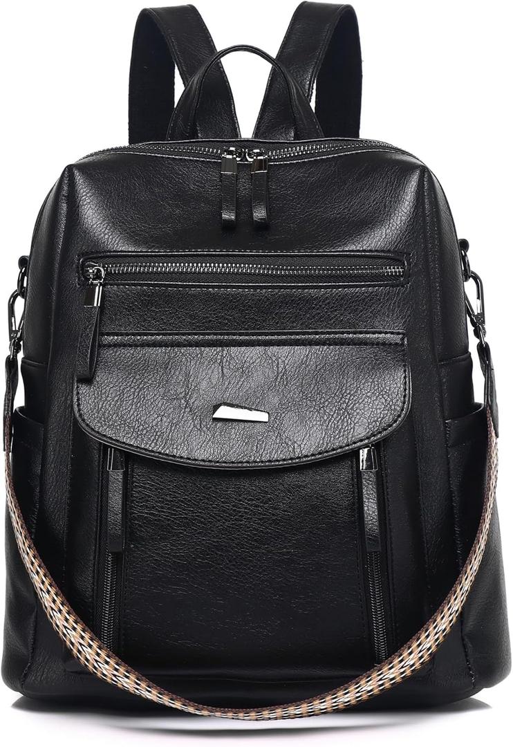 WYFJNX PU Leather Womens Backpack Purse Ladies Backpack Handbag Fashion Shoulder Bag Small Travel Bag Black
