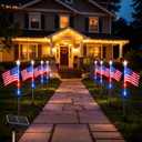 8 Pack Solar American Flag Pathway Lights, 4th of July Outdoor Decor American Flag Lights, Patriotic Red White Blue Outdoor Stake Waterproof LED, Independence Day Yard Garden