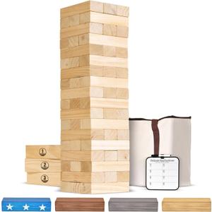 GoSports Giant Wooden Stacking Game - Stacks Up to 5 ft - Choose Brown Wood Stain, Gray, Natural, Stars & Stripes, or Tropical Hardwood - Toppling Tower, Large
