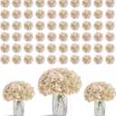 80pcs Beige Hydrangea Artificial Flowers Silk Hydrangea Heads with Stems Hydrangea Flowers for DIY Wedding Centerpiece Baby Shower Home Party Decor