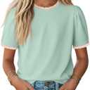Girls Lace Lettuce Trim Shirt | 5-14Y, Teen Top, Puff Short Sleeve, Kids Tween, Boho Summer Clothes, Cute, Soft, Lightweight, Casual, Comfortable (Green)