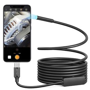 Anykit Type-C Endoscope Camera with 8 Adjustable LED Lights, Borescope with Semi-Rigid Snake Camera, IP67 Waterproof Plumbing Inspection Scope for Phone & Tablet (9.8ft)