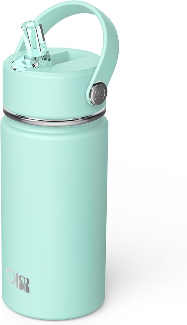 OISIZ Kids Water Bottle with Straw Lid 14oz, Vacuum Insulated 316 Stainless Steel Water Bottles for Kids for School, Leakproof Water Bottle, BPA Free and Keep Cold for 24 Hours (Mint Green)