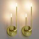 Aipsun Gold Battery Operated Wall Sconce Set of 2, Wireless Sconces Modern LED 3000K Rechargeable Wall Sconce Dimmable Battery Wall Light for Living Room,Bedroom (16.1 inch)