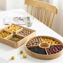 KICHOUSE Bamboo Nut Serving Tray with Lid 11.81X11.81X1.57In Divided Snack Dish Food Storage Plate for Dried Fruit Candy Appetizers Party Entertaining