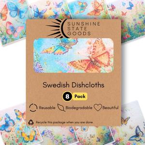 Swedish Dishcloths - Ecofriendly Reusable Paper Towels, Biodegradable Dish Cloths - Cellulose Sponge Dish Cloths for Washing Dishes - 8 Pack (Butterfly)