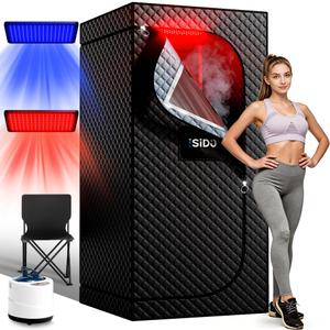 ISIDO Infrared Steam Sauna with 660nm Red & Blue Light Therapy & 850nm Infrared Light Panel, 3L 1300W Steamer, Folding Chair, XXL Portable Sauna Personal Sauna Steam Sauna Tent Home Sauna