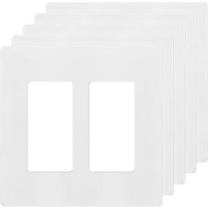 ENERLITES Screwless Decorator Wall Plates Child Safe Outlet Covers, Size 2-Gang 4.68" H x 4.73 L, Unbreakable Polycarbonate Thermoplastic, SI8832-W-5PCS, Glossy, White (5 Pack)