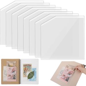 6Pcs Self-Adhesive Clear Pocket Inserts, 6x6 Inch Transparent Journal Pockets, Sticky Photo Storage Sleeves for Scrapbooks and Planners
