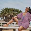 Yanekop Womens Romper Dress with Shorts Striped Romper Overall Oversized Short Jumpsuit V Neck Puff Sleeve Mini Dress (Small, Hot Pink Green)