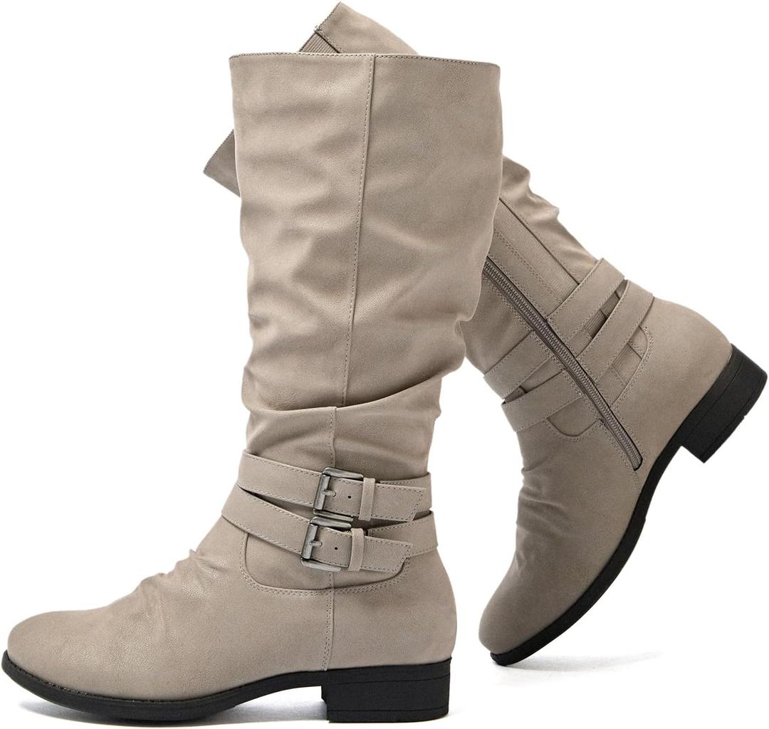 Luoika Women's Extra Wide Calf Knee High Boots, Wide Width Round-Toe Blocked Heel Winter Tall Boots. (Grey 403)