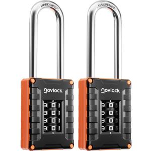 2.76 in Long Shackle Combination Locks | 4-Digit Padlocks for Gym Locker, Cabinets, Toolboxes, Gates, Fences, Sheds | 2-Pack, Black