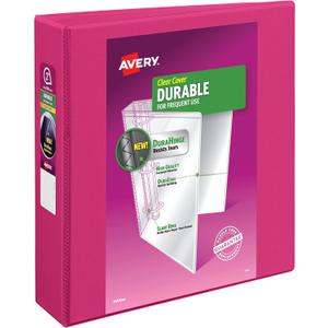Avery Durable View 3 Ring Binder, 2 Inch Slant Rings, 2.8 Inch Wide Spine, Customizable Clear Cover, Ideal for School, Office, and Home Organization, 1 Pink Binder (17836)